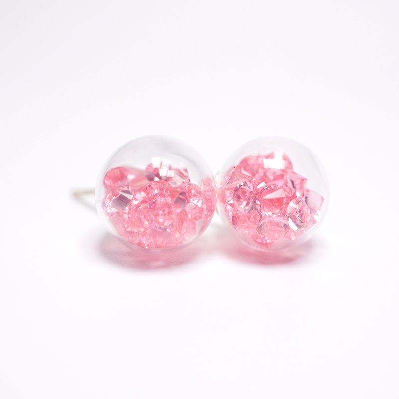 A Handmade 粉红水晶玻璃球耳环 - 耳环/耳夹 - 玻璃 