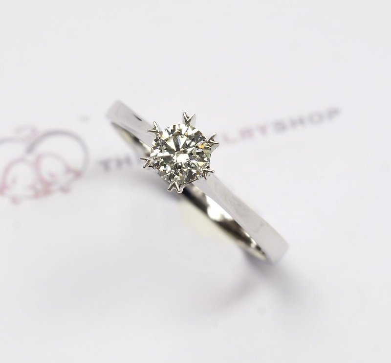 18K白金 爪镶单颗圆钻石介指 / 时尚款   (包邮) - 戒指 - 钻石 白色