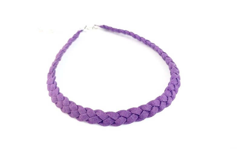 紫色-麻花麂皮编绳颈链 - 项链 - 真皮 紫色