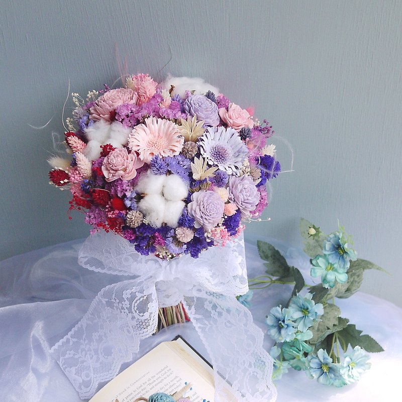 伊登花室 粉紫太阳玫瑰棉花 干燥花新娘捧花 - 干燥花/捧花 - 植物．花 紫色