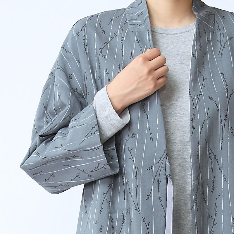 立體印花日本進口薄款羊毛呢面料茶服 長袍子   灰藍  O150602 - 女装休闲/机能外套 - 其他材质 蓝色