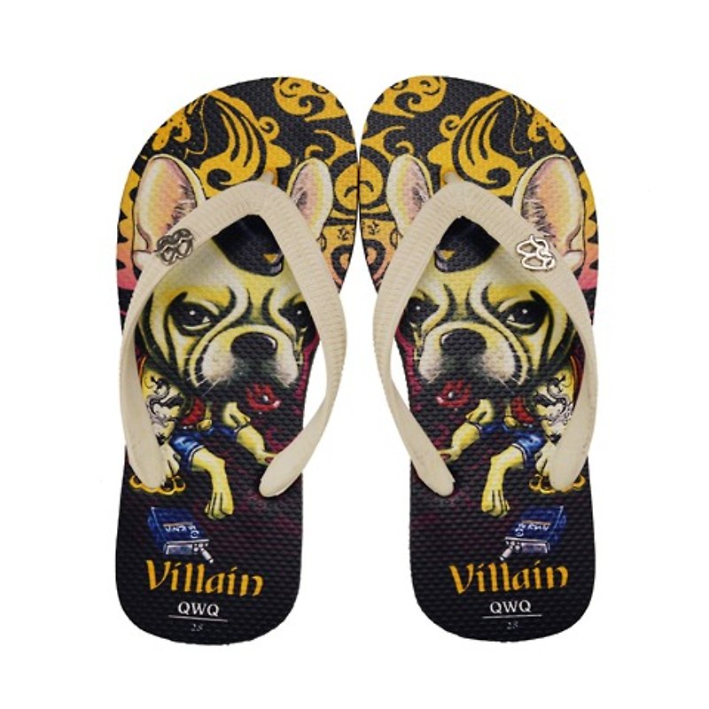 QWQ创意设计人字拖鞋-Villain Dog-黑【BST03315】 - 男款休闲鞋 - 防水材质 黑色