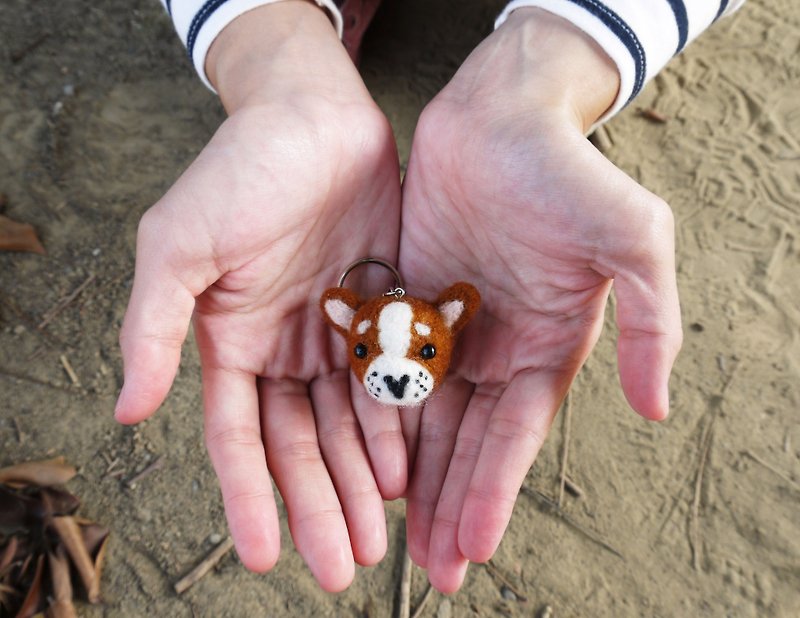 Minibobi手作羊毛毡-米克斯咖啡狗 发束/防尘塞/吊饰/钥匙圈 - 钥匙链/钥匙包 - 羊毛 咖啡色
