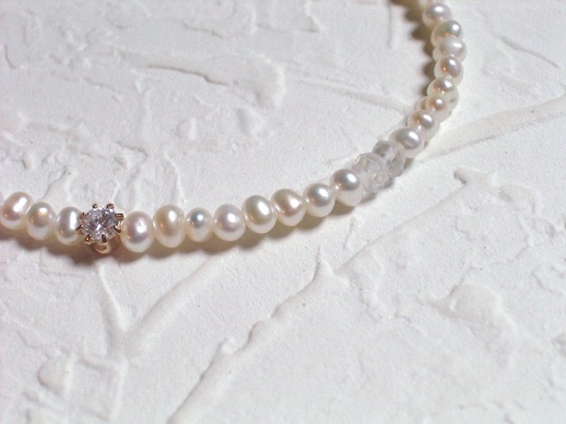 淡雅天然小珍珠锆石手链 - 手链/手环 - 其他材质 白色