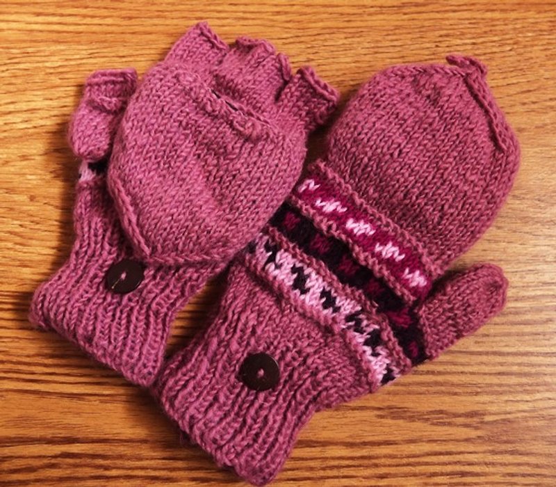 【乐拍子】纯羊毛编织手套Hand-made in Nepal（经典_粉紫） - 手套 - 其他材质 紫色