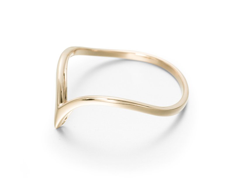14K黄金个性素戒 优雅订婚戒指 V形简约黄金戒指 极简时尚金婚戒 - 对戒 - 贵金属 金色
