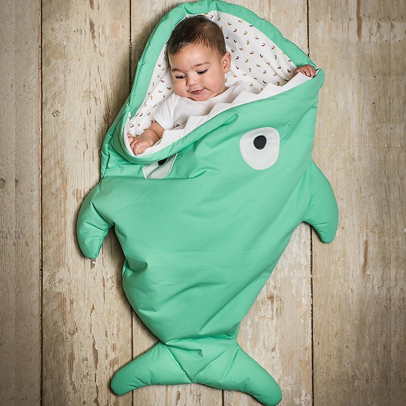 【西班牙制】鲨鱼咬一口BabyBites纯棉婴幼儿多功能睡袋-标准版 - 满月礼盒 - 棉．麻 绿色