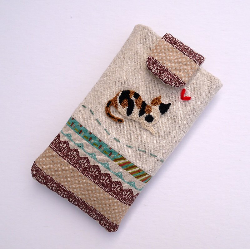 三色花猫刺绣手机袋(M) - 其他 - 其他材质 