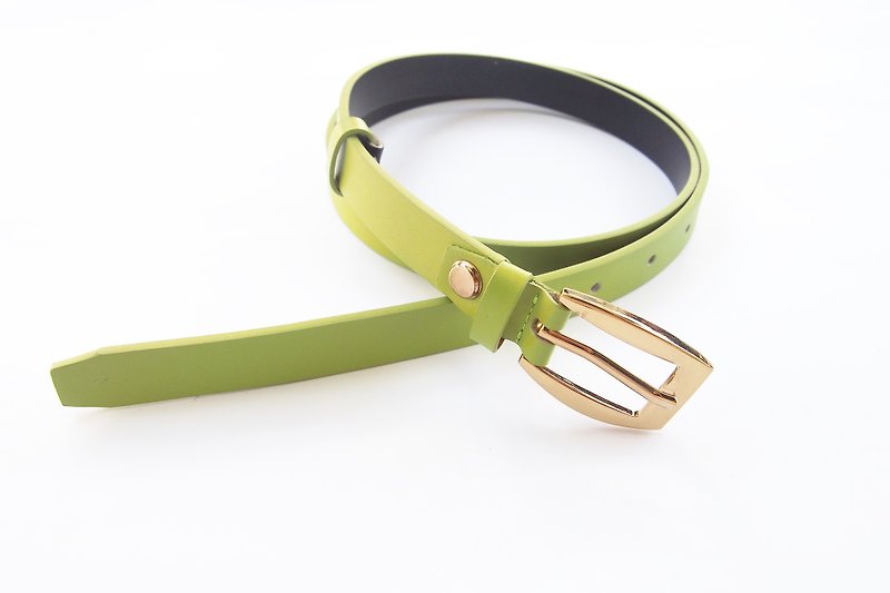 Lime green genuine leather belt with gold buckle - woman belt - 腰带/皮带 - 真皮 绿色