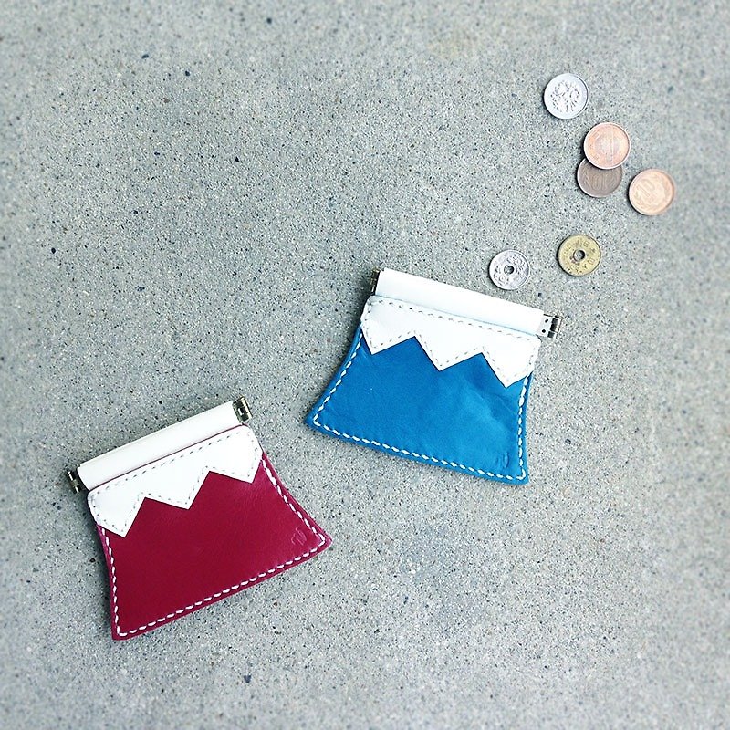 富士山のばねぐちポーチ - 零钱包 - 真皮 蓝色