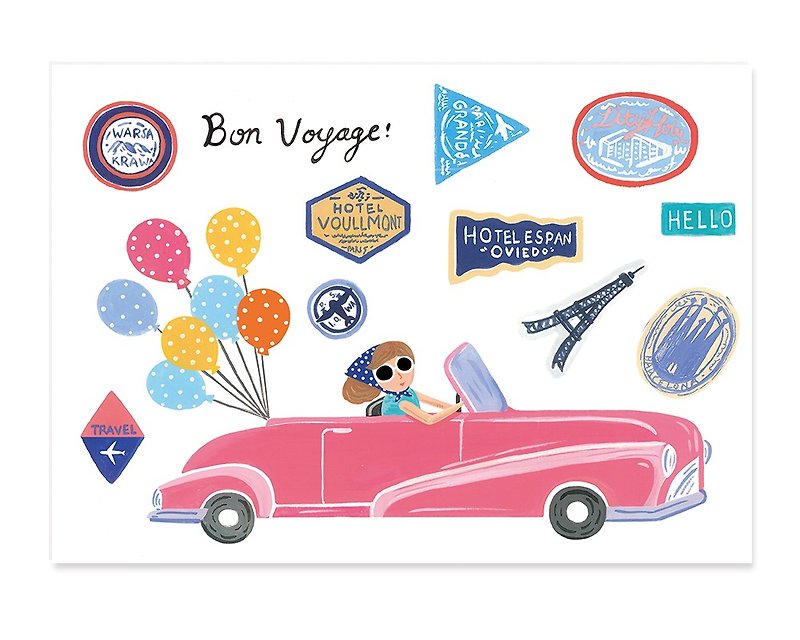Bon Voyage   插画明信片 / 卡片 - 卡片/明信片 - 纸 粉红色