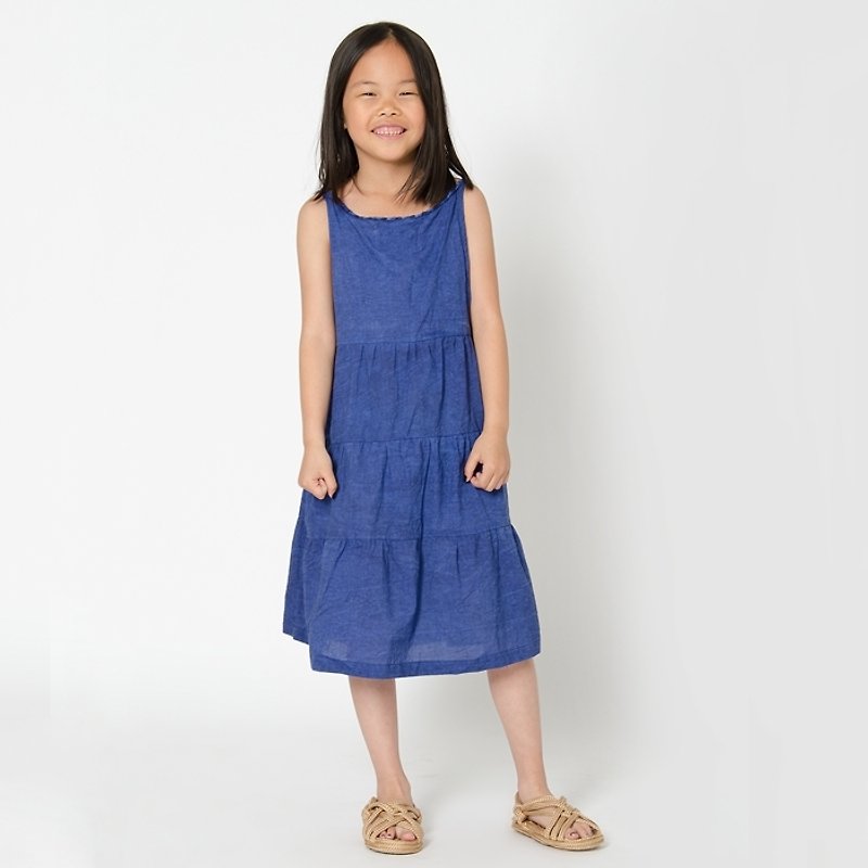 瑞典有机棉女童洋装2岁至10岁 深蓝色 - 童装裙 - 棉．麻 蓝色