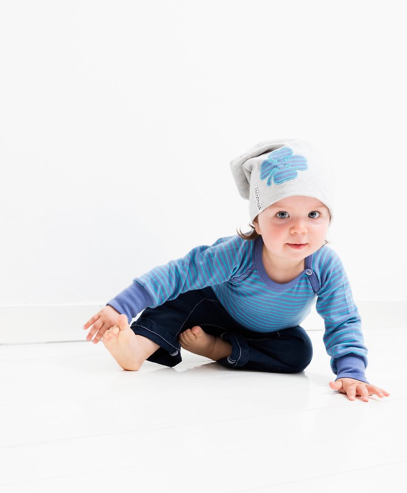 【北欧童装】瑞典有机棉帽子2岁至4岁 灰/蓝幸运草 - 婴儿帽/发带 - 棉．麻 灰色
