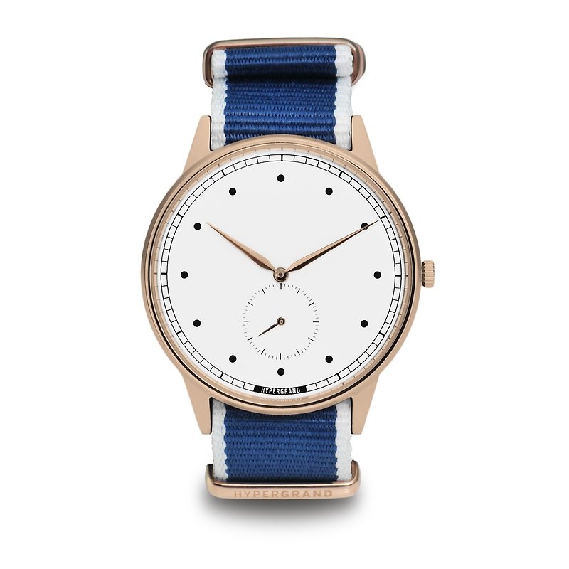 HYPERGRAND - 小秒针系列 - 玫瑰金白表盘蓝斜纹 手表 - 女表 - 其他材质 蓝色