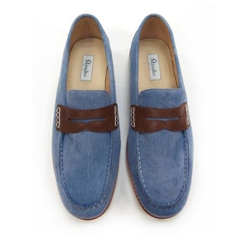 Moccasin Penny Loafers M1108 SkyBlue - 女款牛津鞋/乐福鞋 - 棉．麻 蓝色