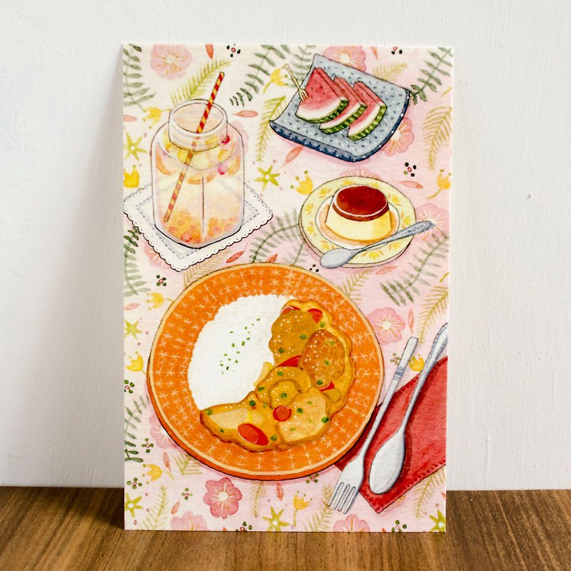 《水彩手绘插画》食物明信片－咖喱 - 卡片/明信片 - 纸 粉红色