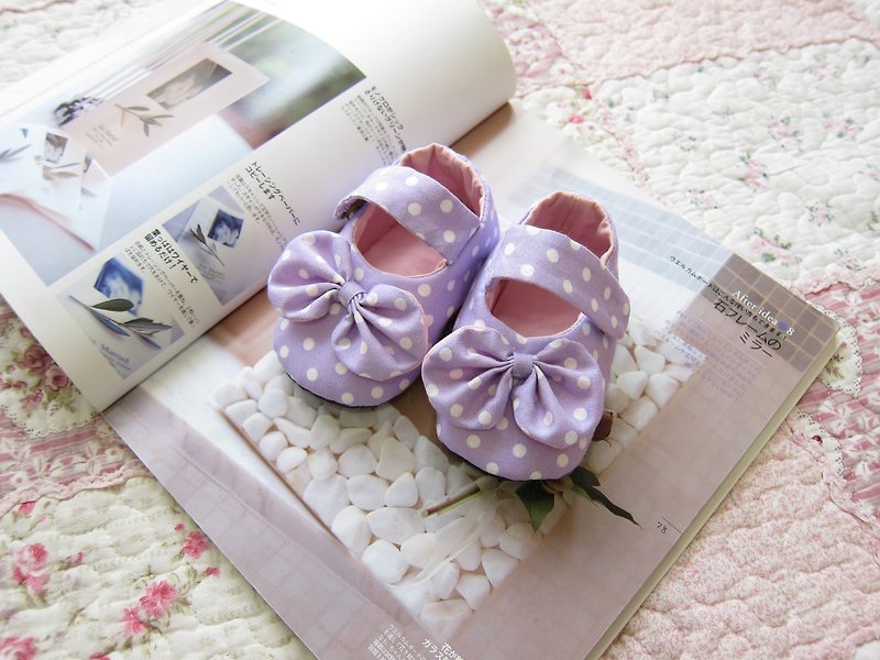 粉紫色水玉啾啾蝴蝶婴儿学步鞋 - 童装鞋 - 其他材质 粉红色