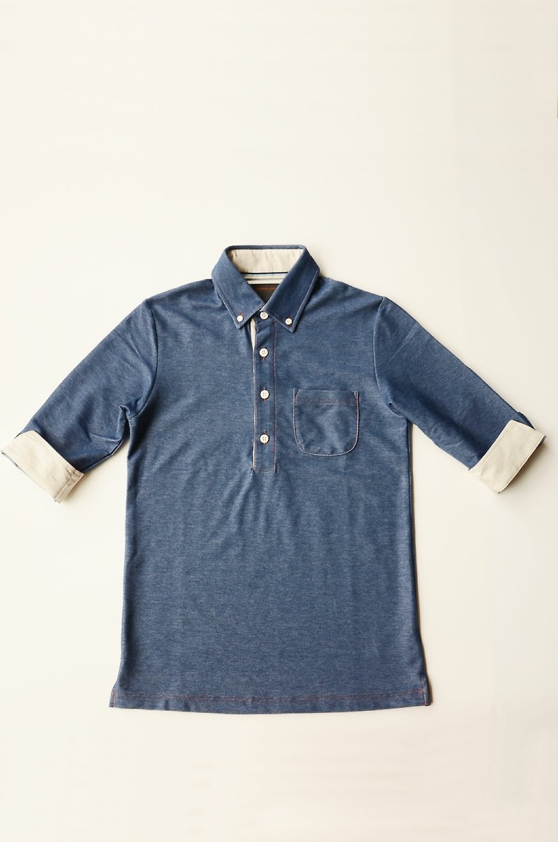 Machismo-九分反折袖Polo衫-Vic Wang指定专属订单 - 男装上衣/T 恤 - 其他材质 蓝色