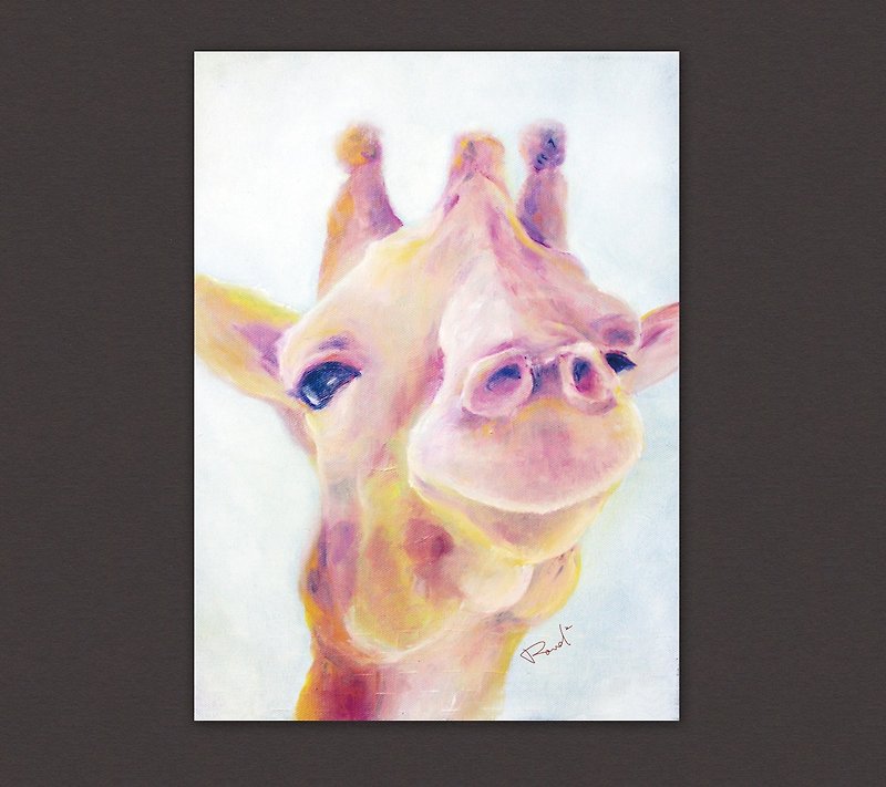 微笑动物油画系列 粉红长颈鹿 明信片 - 卡片/明信片 - 纸 
