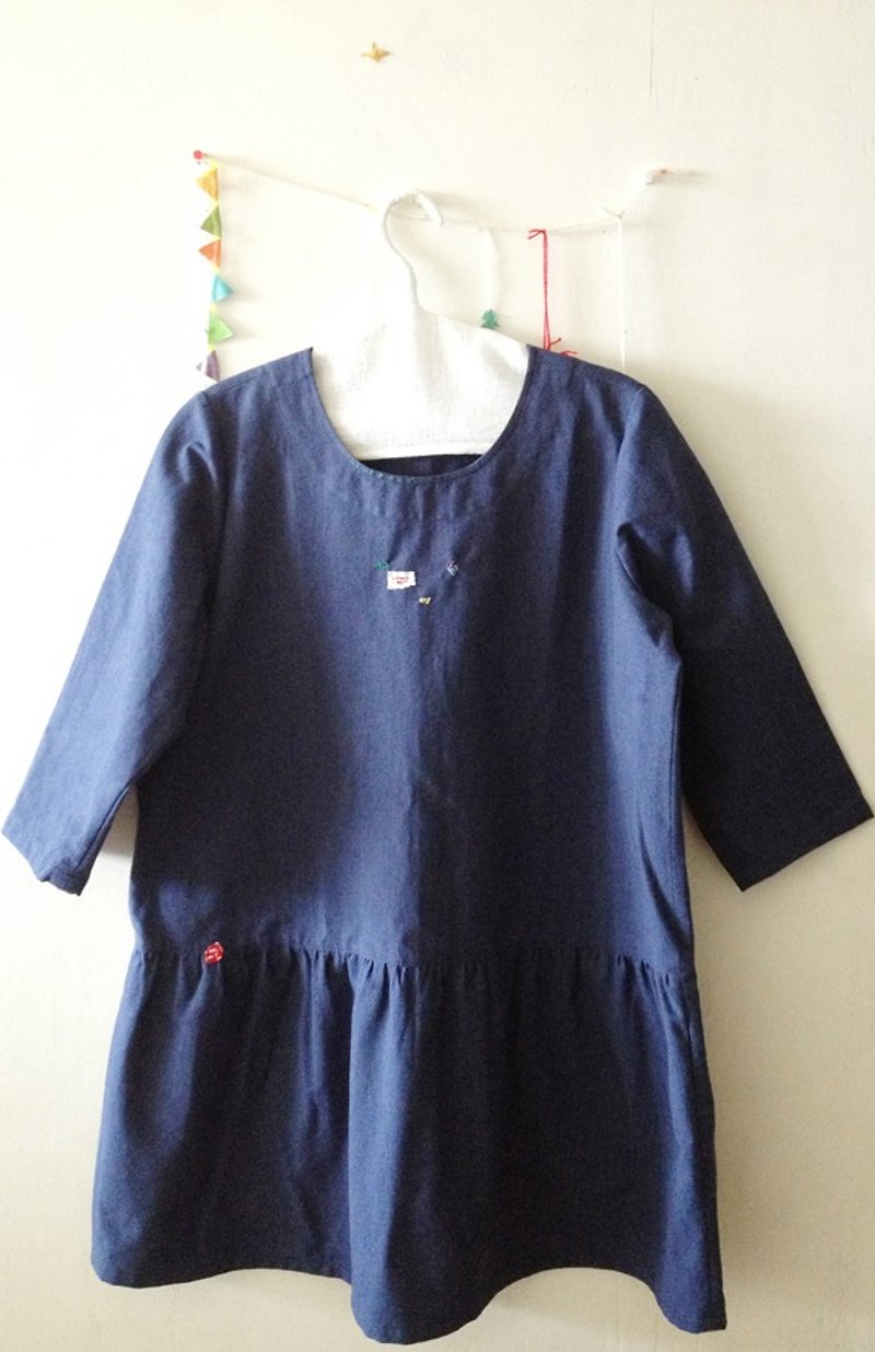 小洋装--沙漠中的绿洲 - 洋装/连衣裙 - 棉．麻 蓝色