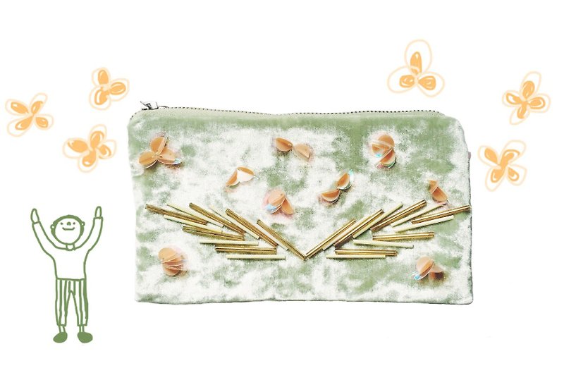 小梅花管珠手工钉珠收纳袋 - 化妆包/杂物包 - 其他材质 绿色