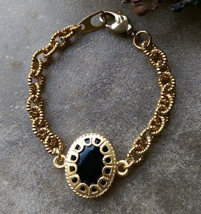 黑色天然石黄铜手链 - 手链/手环 - 宝石 