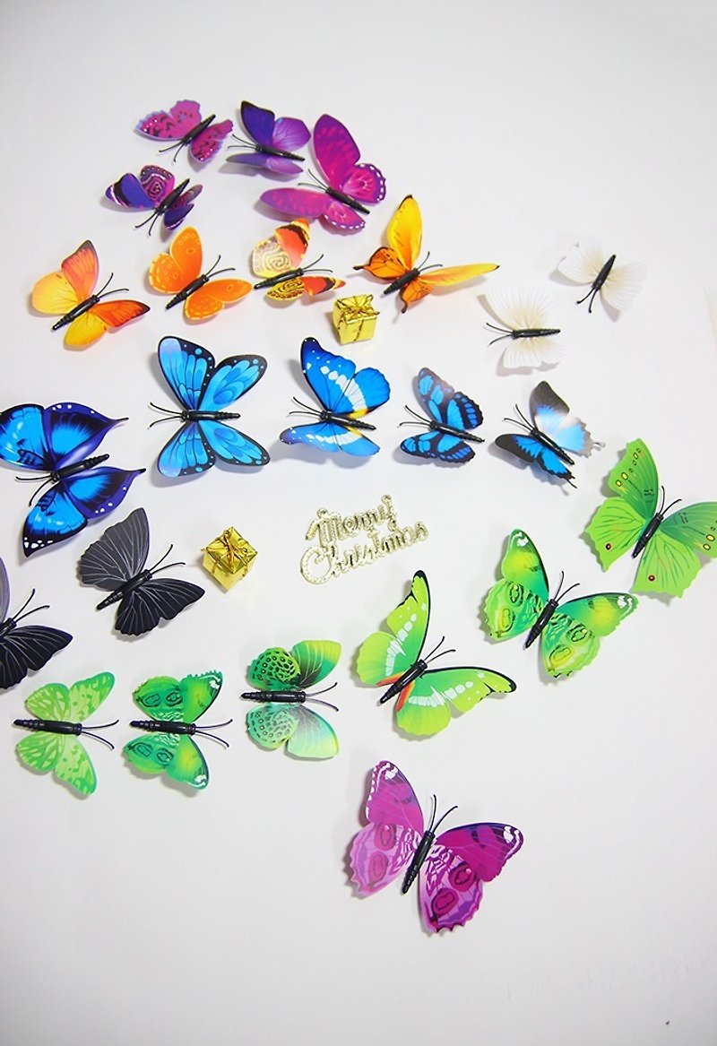 3D仿真磁性蝴蝶 缤纷三色 12入/组 婚礼活动布置 - 墙贴/壁贴 - 塑料 多色