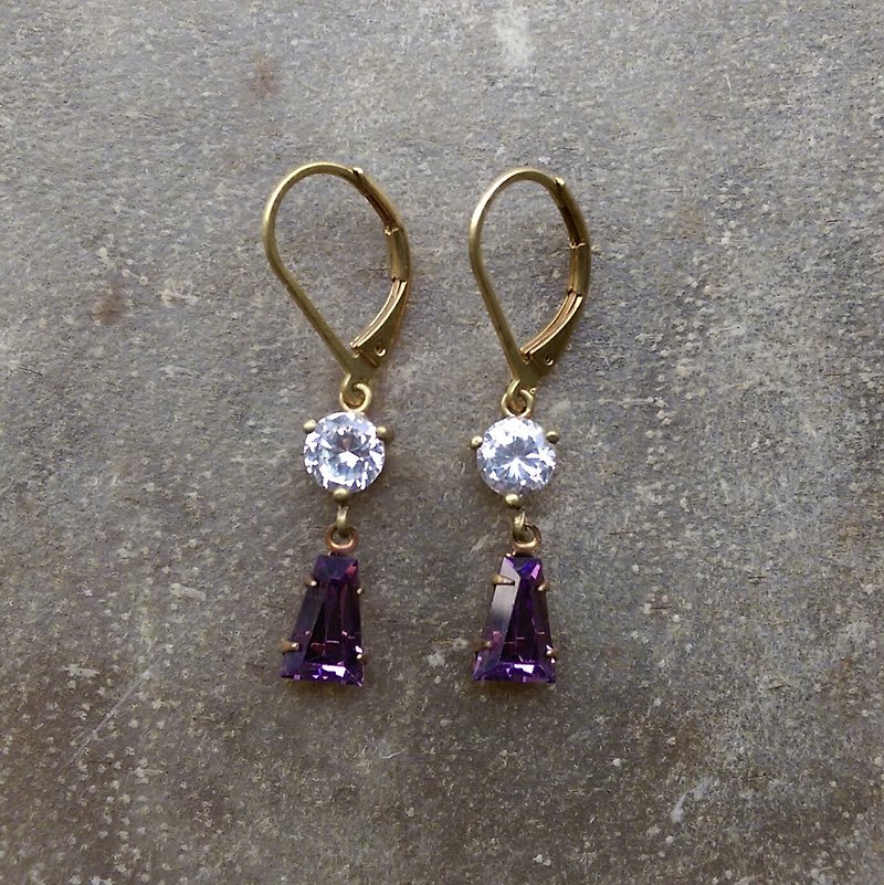 深紫色琴键古董玻璃耳环 - 耳环/耳夹 - 宝石 紫色