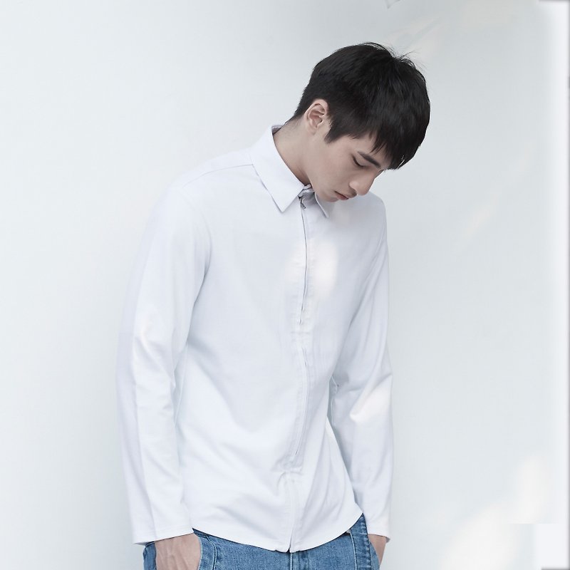 TRAN - 针织拉链衬衫 - 男装衬衫 - 聚酯纤维 白色