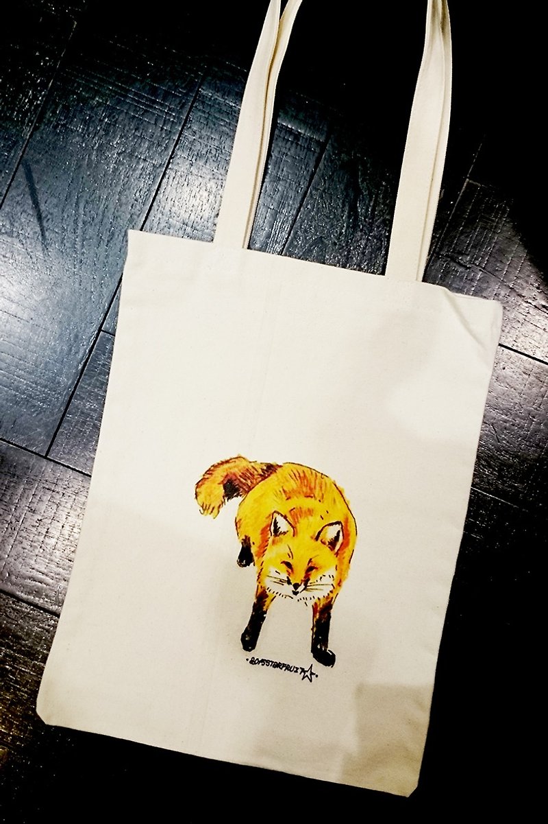 猫与狗与猫头鹰的购物袋-06-狐狸先生 - 侧背包/斜挎包 - 棉．麻 白色