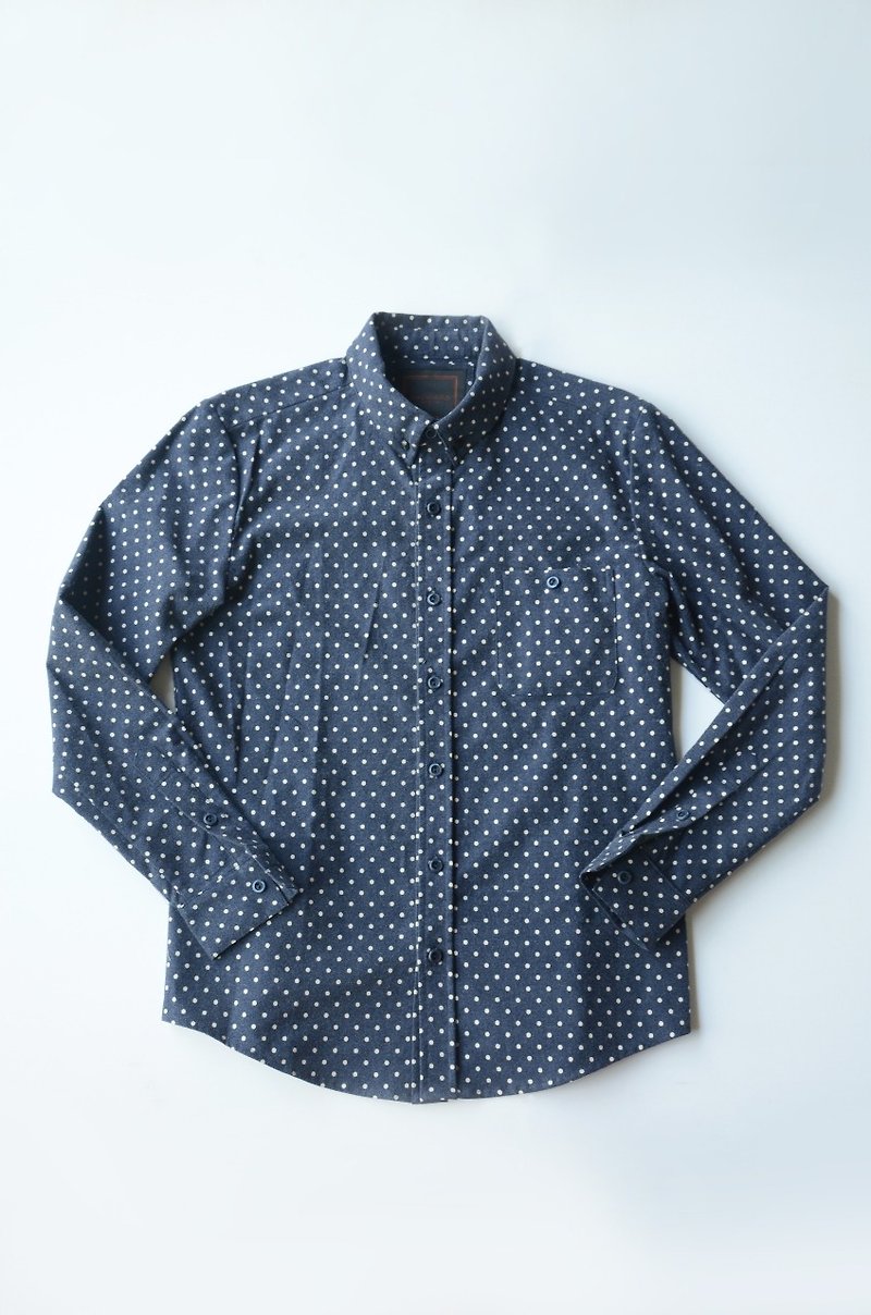 日本进口水玉点点刷毛面料衬衫/Dot Shirt - 男装衬衫 - 棉．麻 蓝色