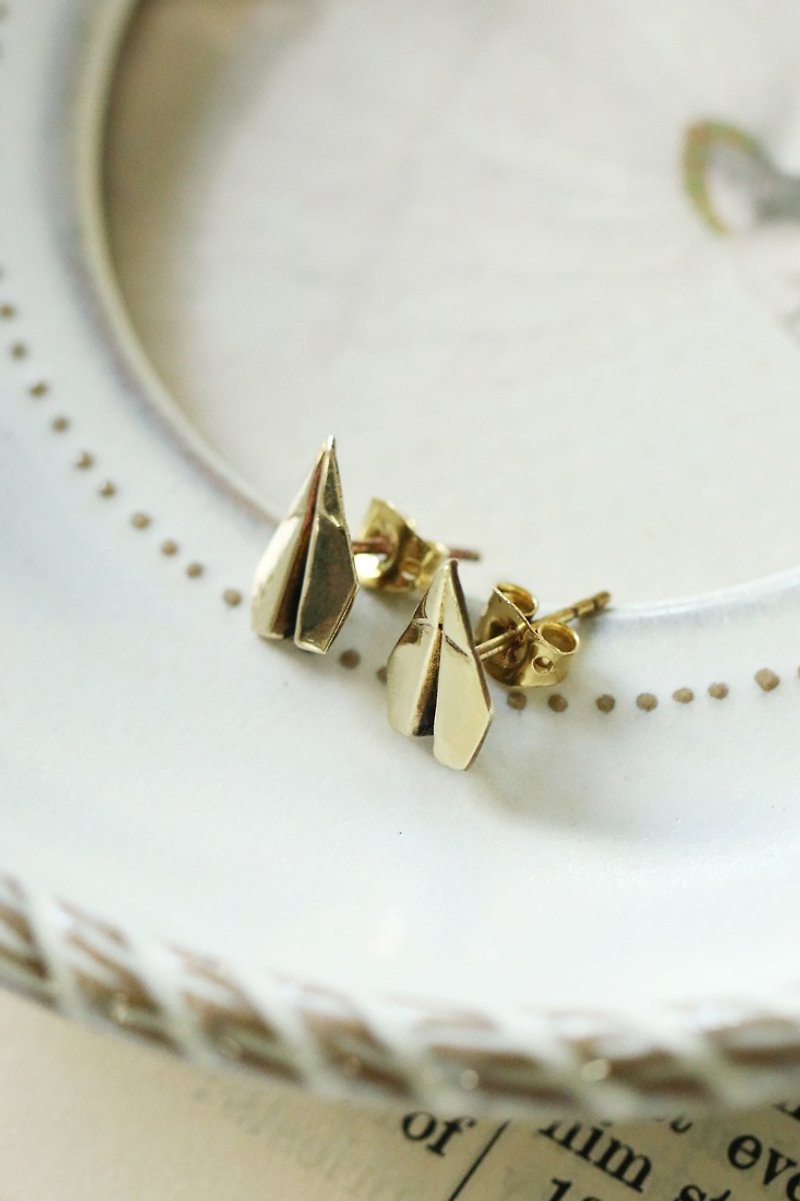 Origami paper plane earrings by linen. - 耳环/耳夹 - 铜/黄铜 
