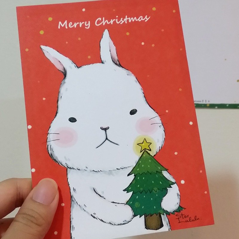 StarLululu 大白兔过耶诞 - 明信片/圣诞卡(3入)  (送信封) - 卡片/明信片 - 纸 红色