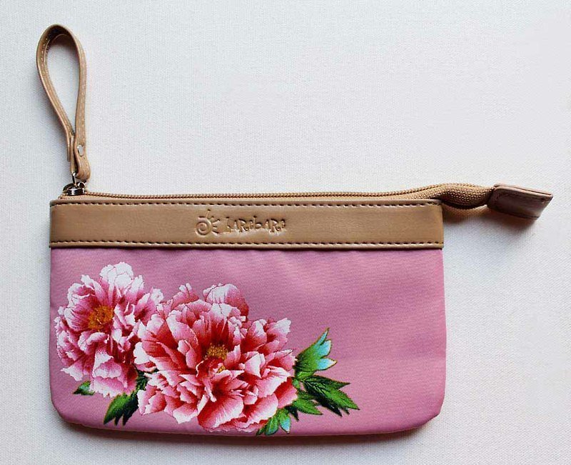 变色龙系列:化妆包(牡丹) - 手提包/手提袋 - 真皮 粉红色
