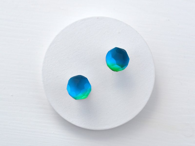 glass pierce ・bitスカイブルー - 耳环/耳夹 - 玻璃 蓝色