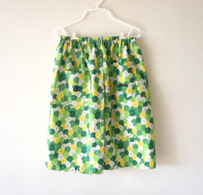 漂亮绿花木扣及膝裙 - 裙子 - 棉．麻 绿色
