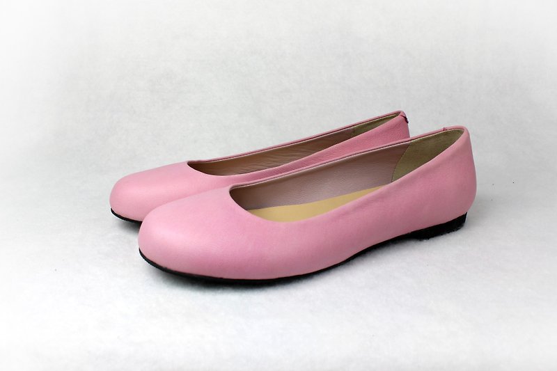 粉 柔软圆头娃娃鞋 - 芭蕾鞋/娃娃鞋 - 真皮 粉红色