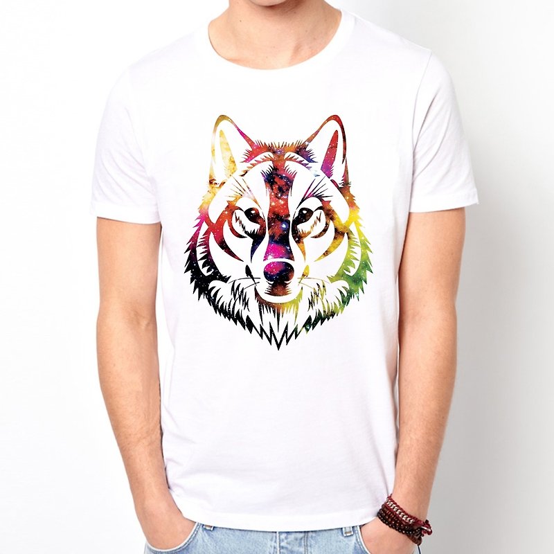 COSMIC WOLF短袖T恤-白色 狼 宇宙 设计 自创 品牌 银河系 时髦 圆 三角形 - 男装上衣/T 恤 - 其他材质 白色
