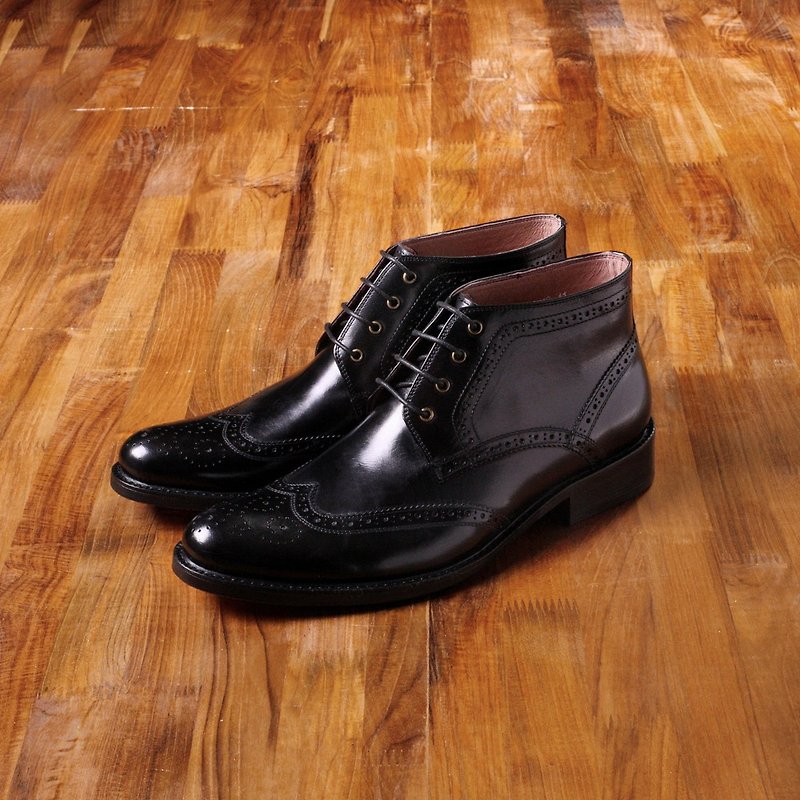 Vanger 优雅美型·绅士风范雕花德比短靴Va148英伦黑 - 男款休闲鞋 - 真皮 黑色