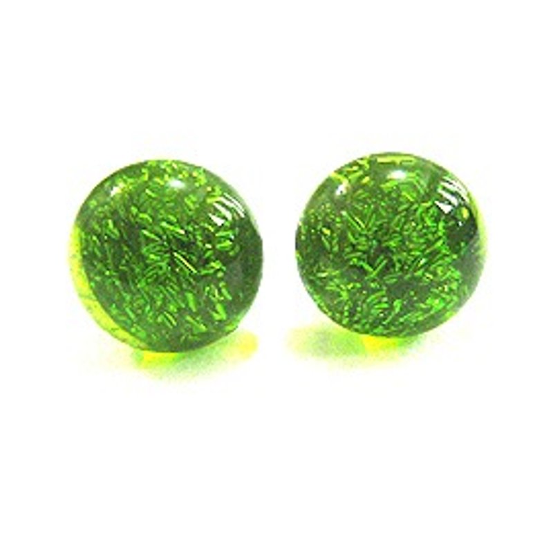 透明鲜绿银色珠宝琉璃耳环 - 耳环/耳夹 - 玻璃 绿色