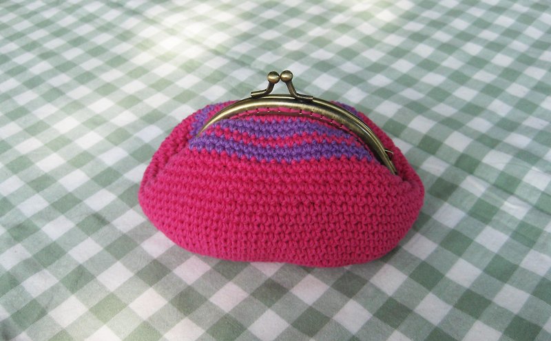 Minibobi手织-青铜口金包/零钱包/万用包-火龙果的红+葡萄紫条文 - 零钱包 - 棉．麻 红色