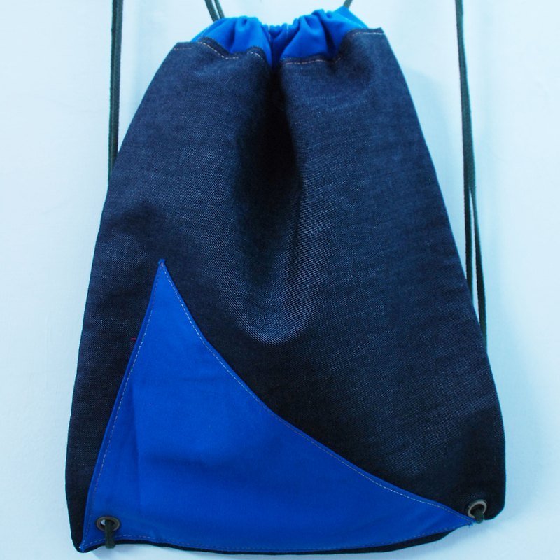 Miss J ◢◢限量版◢◢几何三角形[深蓝色]+深蓝色丹宁牛仔布/束口后背+手提包包 - 侧背包/斜挎包 - 其他材质 蓝色