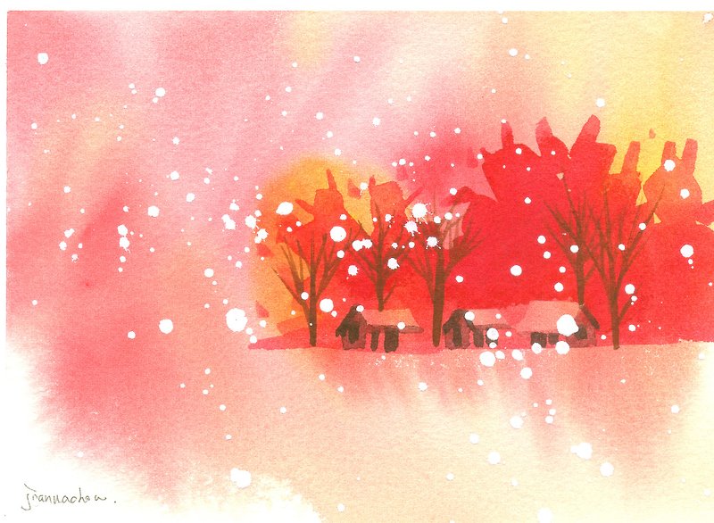樱红系树林系列r2-水彩手绘限量版明信片/圣诞卡 - 卡片/明信片 - 其他材质 红色