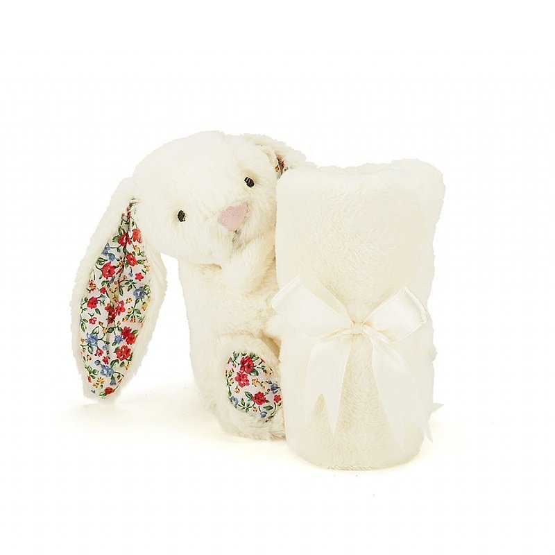 Blossom Cream Bunny Soother 碎花白兔安抚巾 约33x33厘米 - 围嘴/口水巾 - 棉．麻 白色