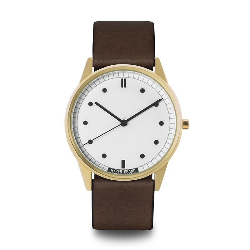 HYPERGRAND - 01基本款系列 - 金白表盘棕皮革 手表 - 男表/中性表 - 其他材质 咖啡色