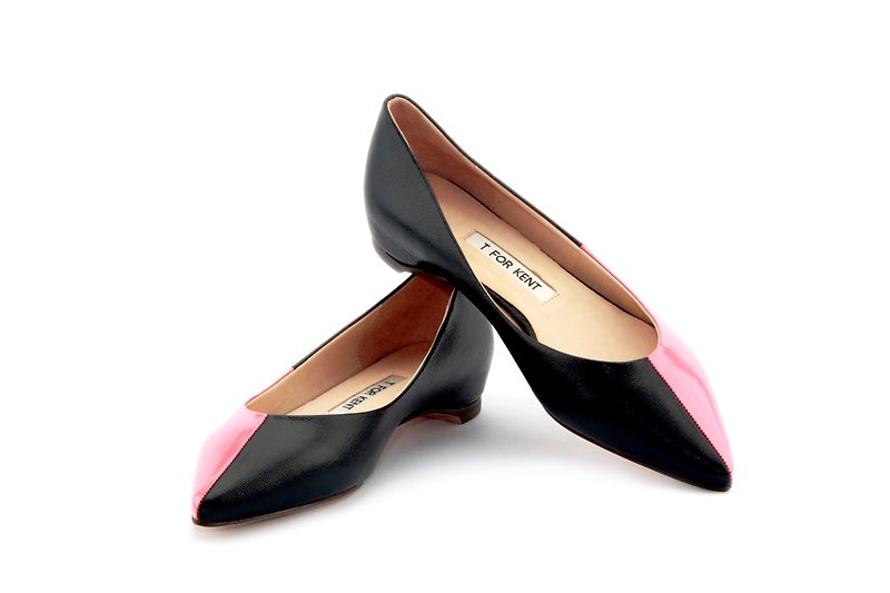 T FOR KENT 四分之一 QUARTER 尖头平底鞋(桃粉/黑色) - 女款皮鞋 - 真皮 粉红色