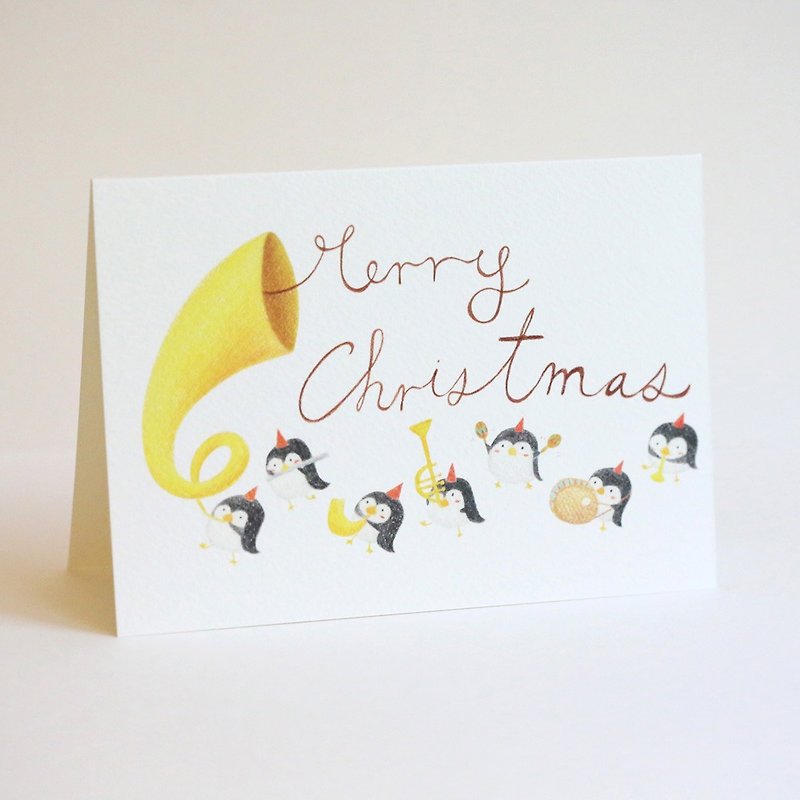 企鹅快乐唱圣诞卡 - 卡片/明信片 - 纸 黄色