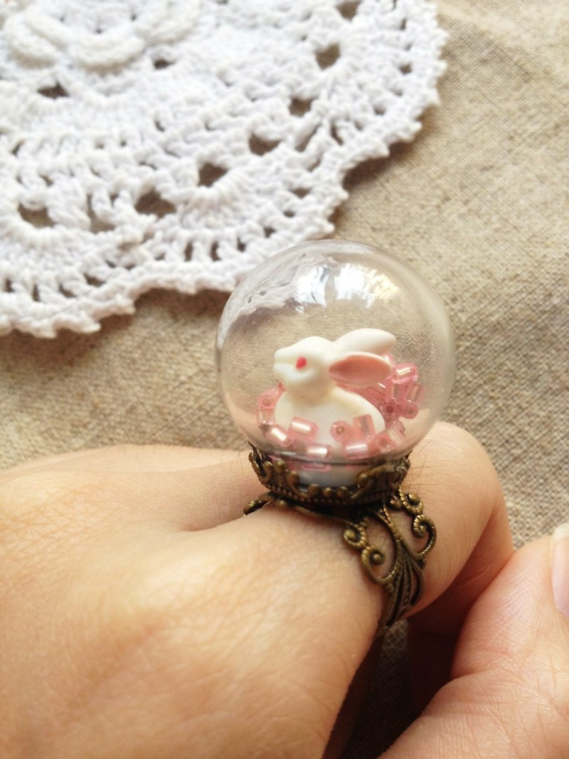 [imykaka] ♥ 小兔子 玻璃球戒指 - 戒指 - 玻璃 粉红色