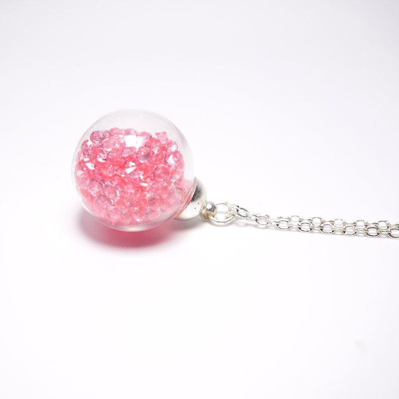 A Handmade 粉红色水晶玻璃球颈链 - 颈链 - 玻璃 