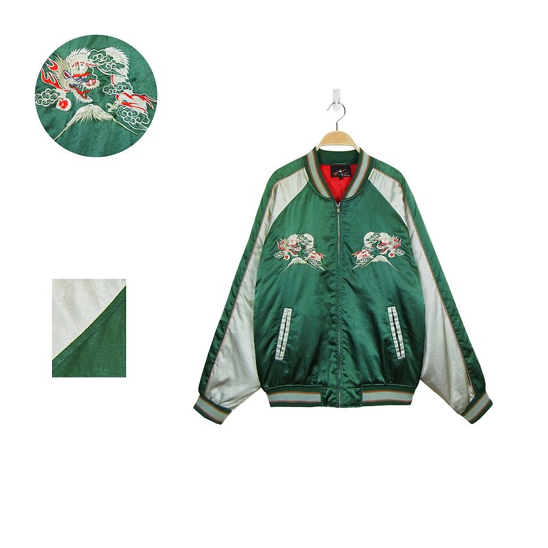 A·PRANK :DOLLY :: 日本古着绿金色缎面横须贺刺绣外套Souvenir Jacket(龙/日本地图) - 男装外套 - 其他材质 